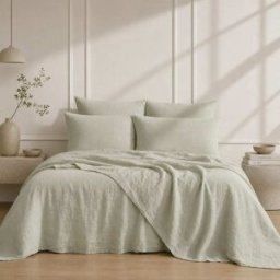 Febronie Juego de cama (65x65) lino verde almendra 260x240