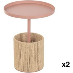 NIYLO Conjunto de 2 mesitas auxiliares de hierro rosa 40x40x50 cm