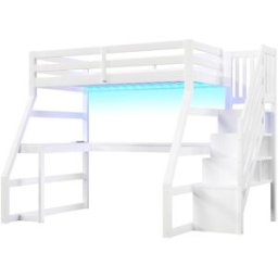 ComfortXL Cama alta infantil con escritorio y led blanca 90 x 200 cm