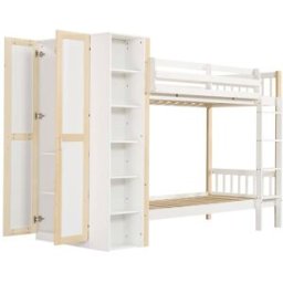 ComfortXL Litera infantil armario estantes blanca natural 90x200 cm