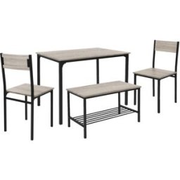 ML-Design Juego de mesa de comedor roble gris 2 sillas, 1 banco, 1 mesita