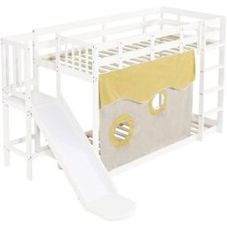 ComfortXL Litera infantil con tobogán cortinas blanca 90x200 cm