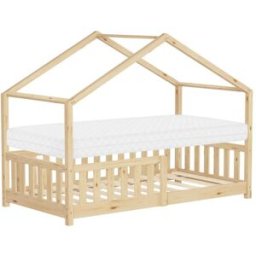 ML-Design Cama infantil casa de madera natural maciza pino 80x160cm con colchón