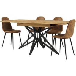 Urban Meuble Conjunto mesa comedor extensible y 4 sillas efecto cuero envejecido