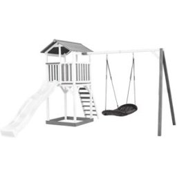 Axi Parque infantil, tobogán blanco, columpio nido, madera, blanco/gris