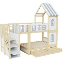 ComfortXL Litera infantil casa nubes almacenaje blanca 90x200 cm