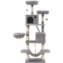 FEANDREA Árbol para gatos grandes de 168 cm con 13 postes y 2 plataformas gris