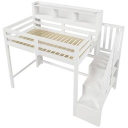 ComfortXL Cama alta infantil con escalera y led blanca 90 x 200 cm