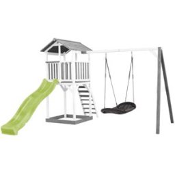 Axi Parque infantil, tobogán amarillo, columpio nido, madera, blanco/gris
