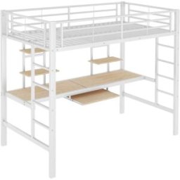 ComfortXL Cama alta infantil con escritorio y 2 estantes blanco 90 x 200 cm
