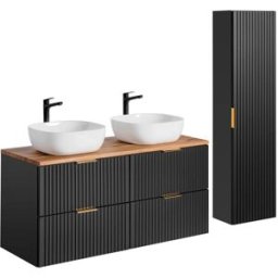 Petits meubles Conjunto de muebles con doble lavabo paneles de melamina y mdf negro