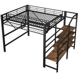 ComfortXL Cama alta infantil con escalera de almacenaje y led 140 x 200 cm