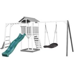 Axi Parque infantil con tobogán verde, columpio nido, madera, blanco/gris