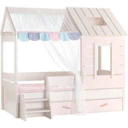 MueMue Cama infantil casita + cajón aglomerado rosa 90x200cm