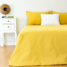 Casa da Laura Funda nórdica rayas 100% algodón mostaza cama 135/150 cm (240 x 220 cm