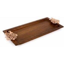 Aulica Bandeja de madera con decoración coral rosado dorado 42x13x3cm
