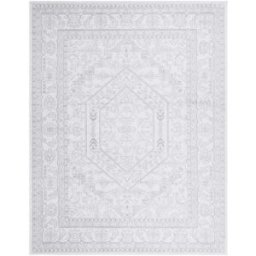 Safavieh Alfombra medallón de polipropileno blanco/plata, 235 x 305 cm