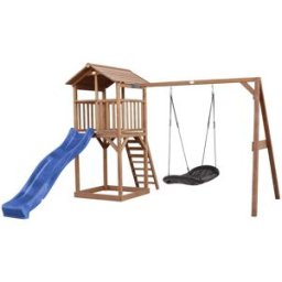 Axi Parque infantil con tobogán azul, columpio tipo nido, madera, marrón