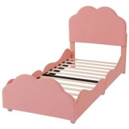 OKWISH Cama infantil rosa de terciopelo con barandilla 90x200 cm