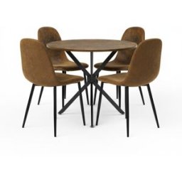 Urban Meuble Mesa de comedor redonda efecto madera con 4 sillas marrones