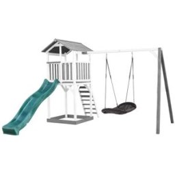 Axi Parque infantil con tobogán verde, columpio nido, madera, blanco/gris