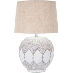 Mauro Ferretti Lámpara de mesa en resina blanca con pantalla beige ø cm 38x59