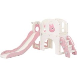 ECD Germany Tobogán infantil 5 en 1 rosa/blanco parque para niños + 3 años