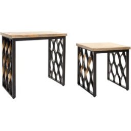 NIYLO Conjunto de 2 mesitas auxiliares de madera natural 64x34x65 cm