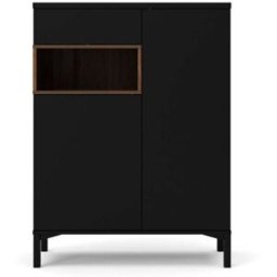ebuy24 Aparador pequeño 2 puertas, 1 cajón y 1 compartimento decoración negro