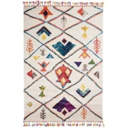 Un amour de tapis Alfombra bereber con estampado étnico ideal para salón, blanca 120x170