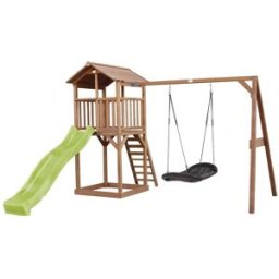 Axi Parque infantil con tobogán verde, columpio tipo nido, madera, marrón