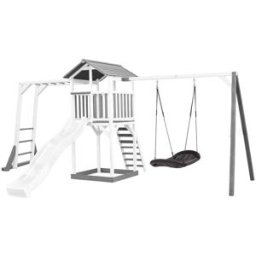 Axi Parque infantil con tobogán, columpio tipo nido, madera, blanco/gris