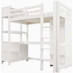 ComfortXL Cama alta infantil con escritorio y almacenaje blanca 90 x 200 cm
