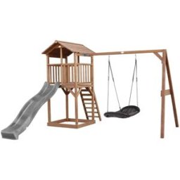 Axi Parque infantil con tobogán gris, columpio tipo nido, madera, marrón
