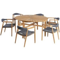 Wanda Collection Juego de mesa redonda de teca y 6 sillones de teca y cuerda