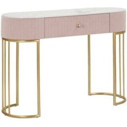 Mauro Ferretti Consola de metal dorado, tela rosa y madera blanca cm 100x40x76