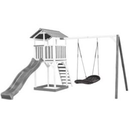 Axi Parque infantil con tobogán gris, columpio nido, madera, blanco/gris