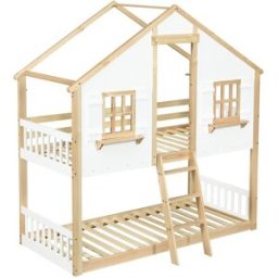 ComfortXL Litera infantil casa ventanas blanca natural 90x200 cm