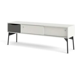 ebuy24 Mueble tv elly 2 puertas correderas, 1 cajón blanco mate, gris