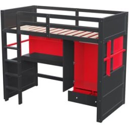 ComfortXL Cama alta infantil con escritorio y almacenaje negra 90 x 200 cm