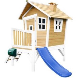 Axi Casita infantil con tobogán azul, de madera fsc, marrón/blanca