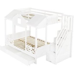 ComfortXL Litera infantil casa cajones blanca 90x200 140x200 cm