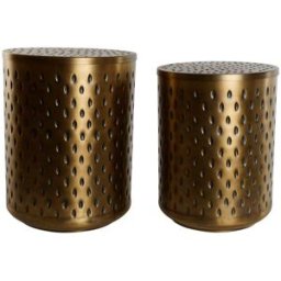 NIYLO Conjunto de 2 mesitas auxiliares de acero dorado 43x43x54 cm