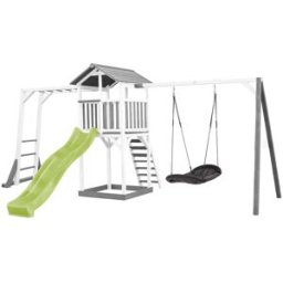 Axi Parque infantil con tobogán verde, columpio nido, madera, blanco/gris