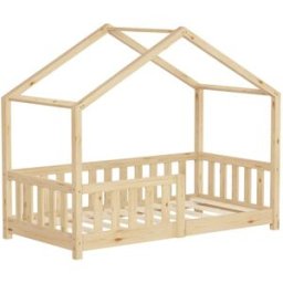ML-Design Cama infantil en forma de casa madera natural maciza de pino 70x140cm