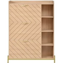 Urban Meuble Zapatero efecto roble diseño geométrico detalles dorados