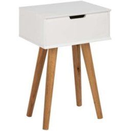 ebuy24 Mesita de noche mike con 1 cajón en color blanco y patas en