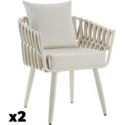 Tectake 2 sillas lugano con diseño de cuerda y estructura de aluminio, beige