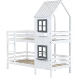 ComfortXL Litera infantil casa ventanas escalera blanca gris 90x200 cm