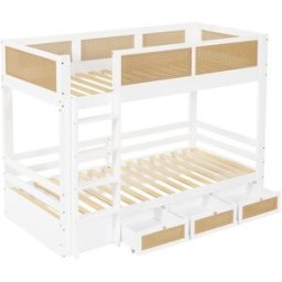 ComfortXL Litera infantil estilo ratán cajones blanca natural 90x200 cm